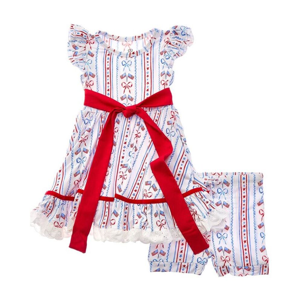 Bums & Roses Girls  Liberty & Bows For All Cap Sleeve Dress, Multicolor